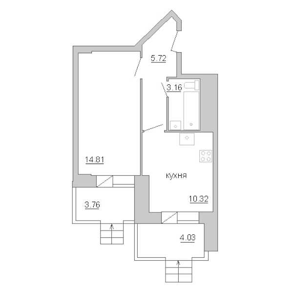 Однокомнатная квартира в : площадь 36.66 м2 , этаж: 3 – купить в Санкт-Петербурге